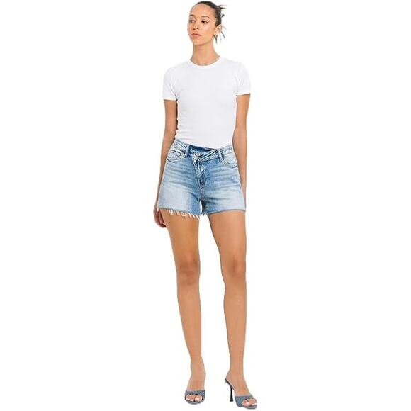Vervet by Flying Monkey High Rise Criss Cross Denim Shorts - T5794 - Size Small - Picture 3 of 6